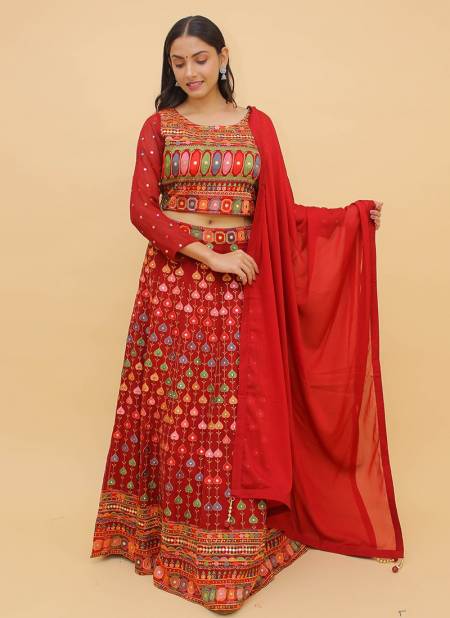 Red Colour ARYA 21 Festive Wear Designer Latest Readymade Lahenga Choli Collection 9301